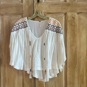 Free People Cream Blouse with Orange and Black Embroidery